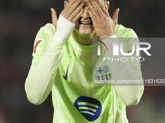 Pau Victor centre-forward of Barcelona and Spain celebrates after scoring his sides first goal during the La Liga match between RCD Mallorca...