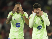 Pau Victor centre-forward of Barcelona and Spain celebrates with Raphinha right winger of Barcelona and Brazil after scoring his sides first...