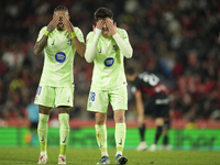 Pau Victor centre-forward of Barcelona and Spain celebrates with Raphinha right winger of Barcelona and Brazil after scoring his sides first...