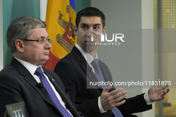 Foreign Minister of Moldova Mihai Popsoi, alongside President of the Parliament of Moldova Igor Grosu, speaks about presidential elections a...