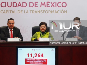 (L-R) Ricardo Janecarlo Lozano, Mayor of the Gustavo A. Madero mayoralty, Clara Brugada, Mexico City head of government, and Pablo Vazquez C...