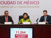 (L-R) Ricardo Janecarlo Lozano, Mayor of the Gustavo A. Madero mayoralty, Clara Brugada, Mexico City head of government, and Pablo Vazquez C...