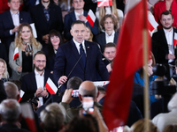 Karol Nawrocki, a Polish historian and president of the Institute of National Remembrance, is presented as the presidential candidate during...