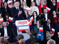 Karol Nawrocki, a Polish historian and president of the Institute of National Remembrance, is presented as the presidential candidate during...