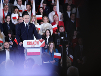 Karol Nawrocki, a Polish historian and president of the Institute of National Remembrance, is presented as the presidential candidate during...