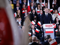 Karol Nawrocki, a Polish historian and president of the Institute of National Remembrance, is presented as the presidential candidate during...