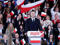 Karol Nawrocki, a Polish historian and president of the Institute of National Remembrance, is presented as the presidential candidate during...