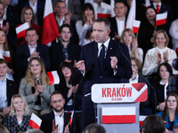 Karol Nawrocki, a Polish historian and president of the Institute of National Remembrance, is presented as the presidential candidate during...