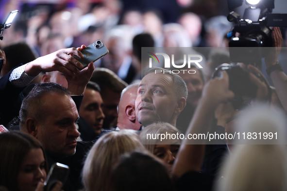 Karol Nawrocki, a Polish historian and president of the Institute of National Remembrance, is presented as the presidential candidate during...