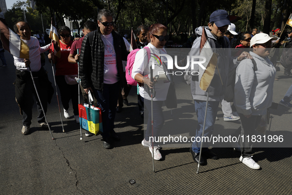 People with disabilities demonstrate on the occasion of the International Day of Persons with Disabilities, marching on Avenida Juarez to th...