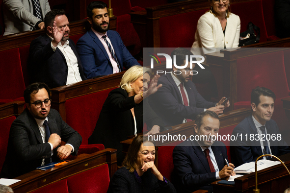 Marine Le Pen, President of the Rassemblement National group, is seen during the questions to the government session at the National Assembl...