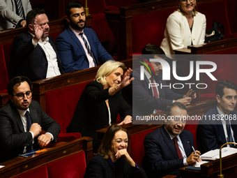 Marine Le Pen, President of the Rassemblement National group, is seen during the questions to the government session at the National Assembl...