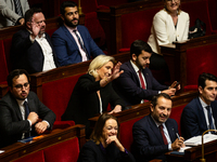 Marine Le Pen, President of the Rassemblement National group, is seen during the questions to the government session at the National Assembl...