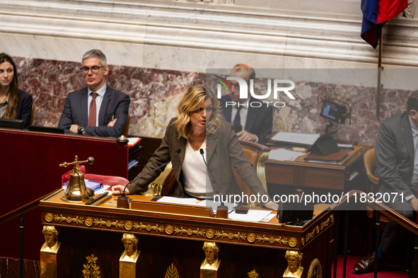 Yael Braun-Pivet, president of the French National Assembly, is seen during the session of questions to the government at the National Assem...