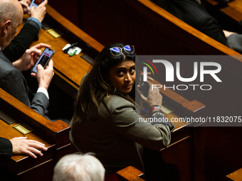 Prisca Thevenot, deputy of the Ensemble pour la Republique group, is seen during the session of questions to the government at the National...