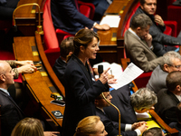 Emilie Bonnivard, deputy of the Droite Republicaine group, speaks during the session of questions to the government at the National Assembly...