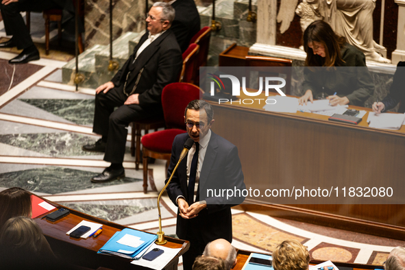 Bruno Retailleau, Minister for the Interior, speaks during the questions to the government session at the National Assembly in Paris, France...