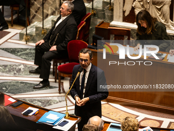 Bruno Retailleau, Minister for the Interior, speaks during the questions to the government session at the National Assembly in Paris, France...