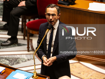 Bruno Retailleau, Minister for the Interior, speaks during the questions to the government session at the National Assembly in Paris, France...