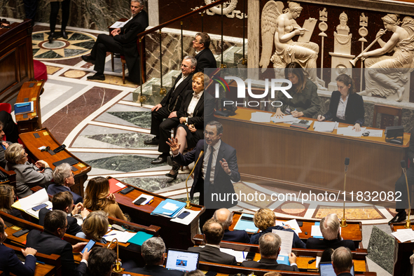 Bruno Retailleau, Minister for the Interior, speaks during the questions to the government session at the National Assembly in Paris, France...