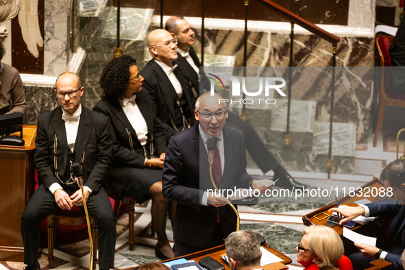 Paul Christophe, French Minister for Solidarity, Autonomy, and Gender Equality, speaks during the questions to the government session at the...