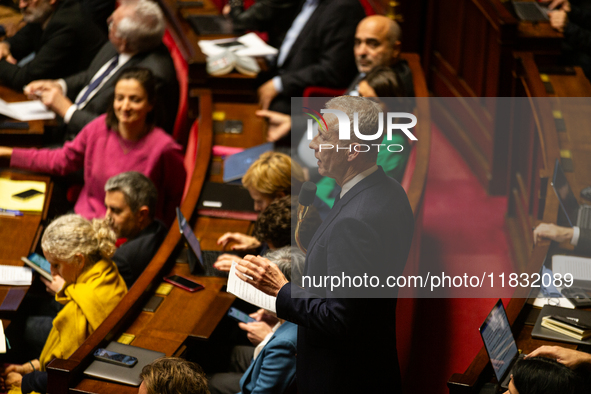 Guillaume Garot, deputy of the Socialistes et Apparentes group, speaks during the questions to the government session at the National Assemb...