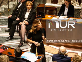 Maud Bregeon, French government spokesperson, speaks during the questions to the government session at the National Assembly in Paris, Franc...