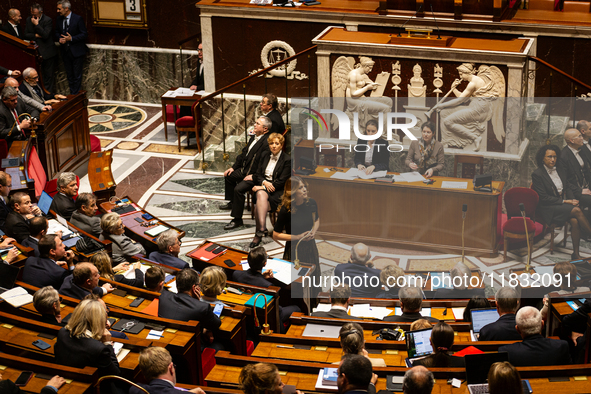 Maud Bregeon, French government spokesperson, speaks during the questions to the government session at the National Assembly in Paris, Franc...