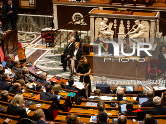 Maud Bregeon, French government spokesperson, speaks during the questions to the government session at the National Assembly in Paris, Franc...