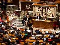 Maud Bregeon, French government spokesperson, speaks during the questions to the government session at the National Assembly in Paris, Franc...