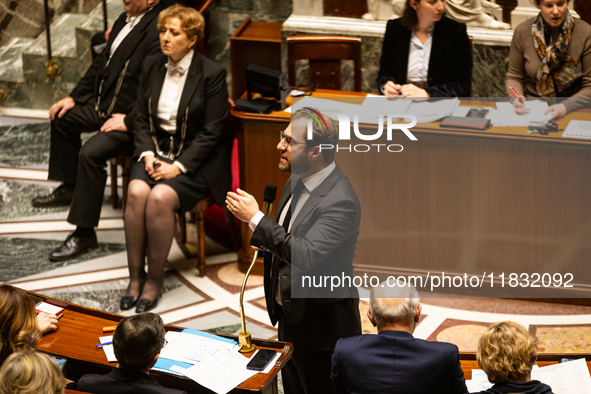 Antoine Armand, French Minister of Economy, Finance, and Industry, speaks during the questions to the government session at the National Ass...