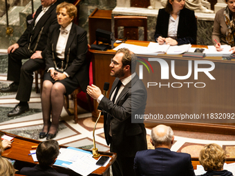 Antoine Armand, French Minister of Economy, Finance, and Industry, speaks during the questions to the government session at the National Ass...