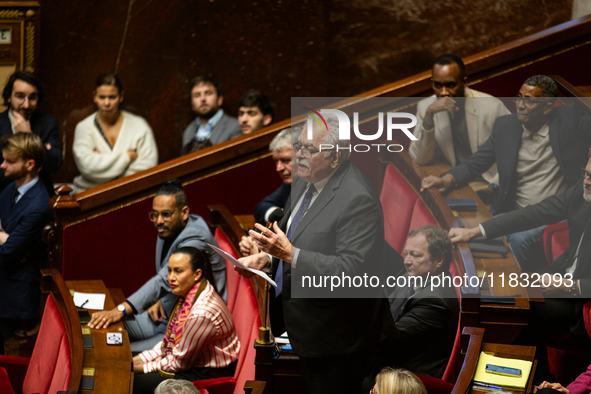 Andre Chassaigne, President of the Gauche Democrate et Republicaine group, speaks during the questions to the government session at the Nati...