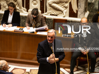 French Prime Minister Michel Barnier speaks during the questions to the government session at the National Assembly in Paris, France, on Mar...