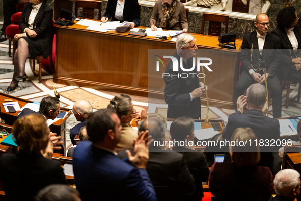 French Prime Minister Michel Barnier speaks during the questions to the government session at the National Assembly in Paris, France, on Mar...