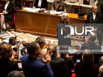 French Prime Minister Michel Barnier speaks during the questions to the government session at the National Assembly in Paris, France, on Mar...