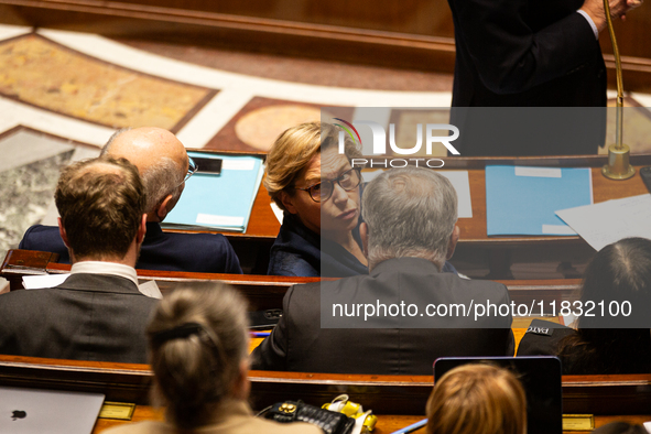 Nathalie Delattre, Minister attached to the Prime Minister responsible for Relations with Parliament, is seen during the questions to the go...