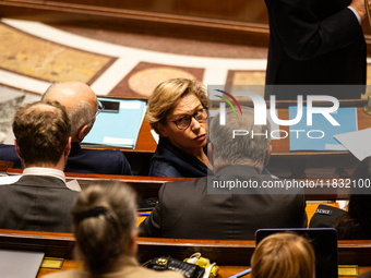 Nathalie Delattre, Minister attached to the Prime Minister responsible for Relations with Parliament, is seen during the questions to the go...