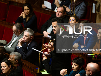 Gabriel Amard, deputy of La France Insoumise, speaks during the questions to the government session at the National Assembly in Paris, Franc...