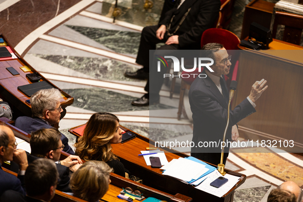 Bruno Retailleau, Minister for the Interior, speaks during the questions to the government session at the National Assembly in Paris, France...