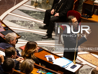 Bruno Retailleau, Minister for the Interior, speaks during the questions to the government session at the National Assembly in Paris, France...