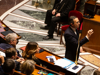 Bruno Retailleau, Minister for the Interior, speaks during the questions to the government session at the National Assembly in Paris, France...