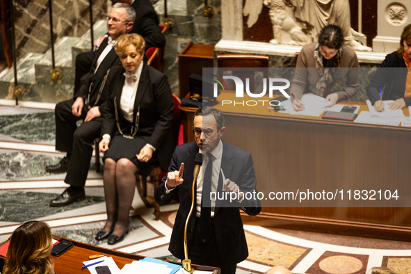 Bruno Retailleau, Minister for the Interior, speaks during the questions to the government session at the National Assembly in Paris, France...