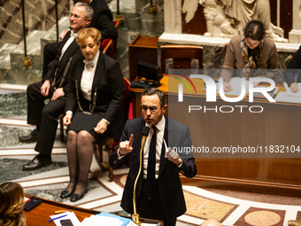 Bruno Retailleau, Minister for the Interior, speaks during the questions to the government session at the National Assembly in Paris, France...