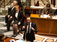 Bruno Retailleau, Minister for the Interior, speaks during the questions to the government session at the National Assembly in Paris, France...