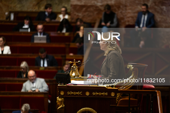 Yael Braun-Pivet, president of the French National Assembly, is seen during the session of questions to the government at the National Assem...