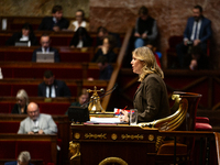 Yael Braun-Pivet, president of the French National Assembly, is seen during the session of questions to the government at the National Assem...