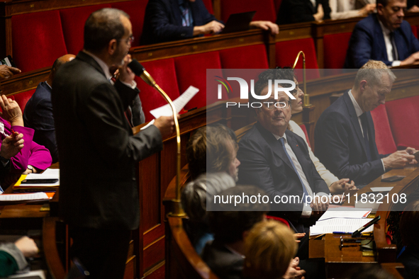 Francois Hollande, deputy of the Socialistes et Apparentes group, is seen during the session of questions to the government at the National...