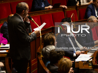 Francois Hollande, deputy of the Socialistes et Apparentes group, is seen during the session of questions to the government at the National...