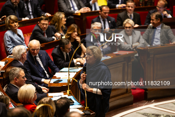 Nathalie Delattre, Minister attached to the Prime Minister responsible for Relations with Parliament, speaks during the questions to the gov...